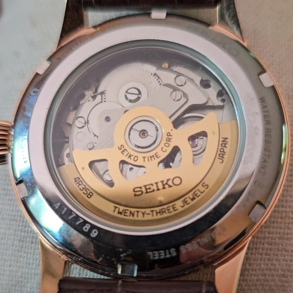 Seiko Gold-Tone Case with Brown Sunburst Dial and Brown Leather Strap
